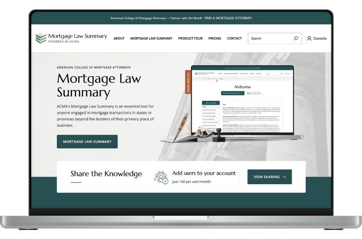 goldencomm-celebrates-launch-of-digital-mortgage-law-summary-at-acma-2023-annual-meeting-danielle-brown-brian-daley-1 screenshot of ACMA's digital Mortgage Law Summary embedded in a laptop