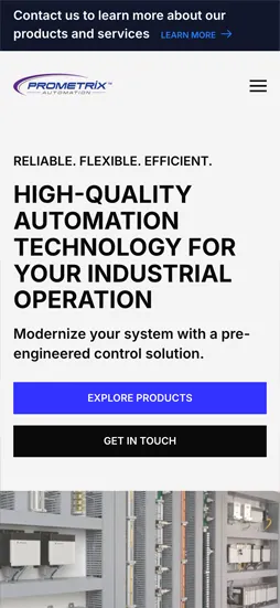 screenshot of Prometrix homepage on mobile device