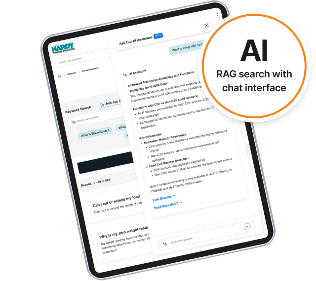 AI RAG search with chat interface displayed on tablet device