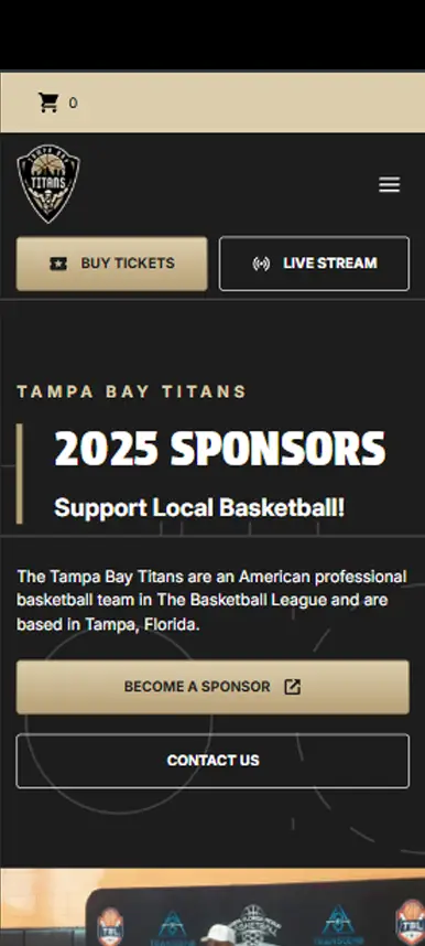 screenshot of Tampa Bay Titans sponsors page on mobile device