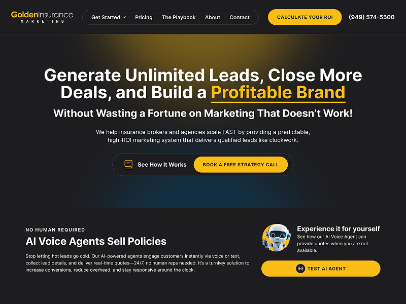 Screenshot of Golden Insurance Marketing website homepage
