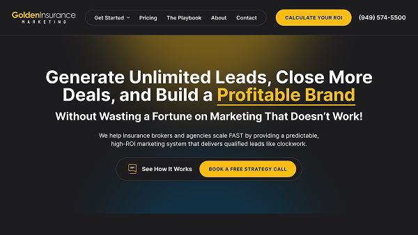 Screenshot of Golden Insurance Marketing website homepage