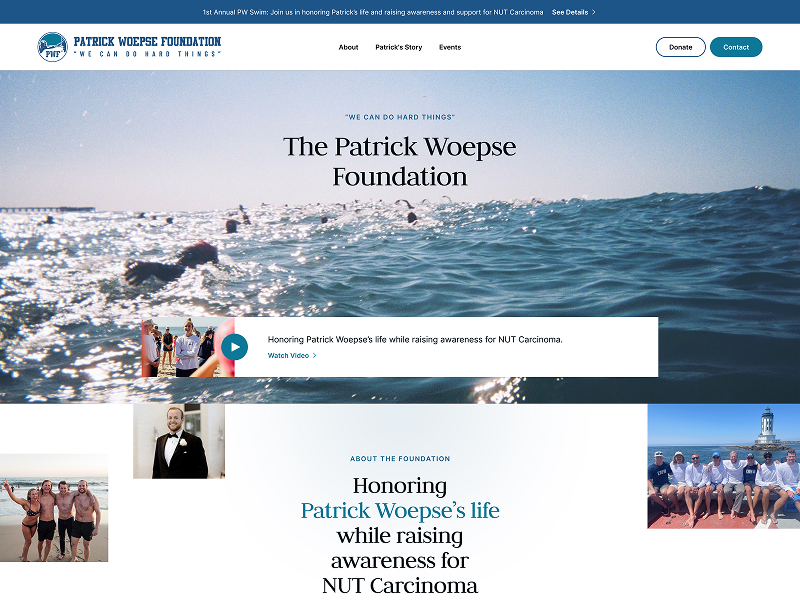 screenshot of Patrick Woepse Foundation website on desktop