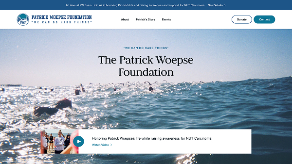 screenshot of Patrick Woepse Foundation website on desktop