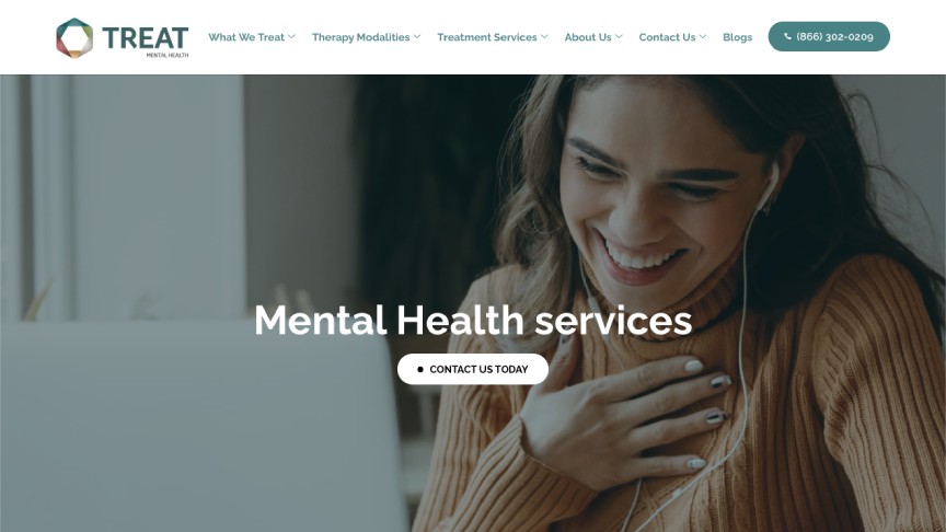 screenshot of Treat Mental Health website on desktop browser